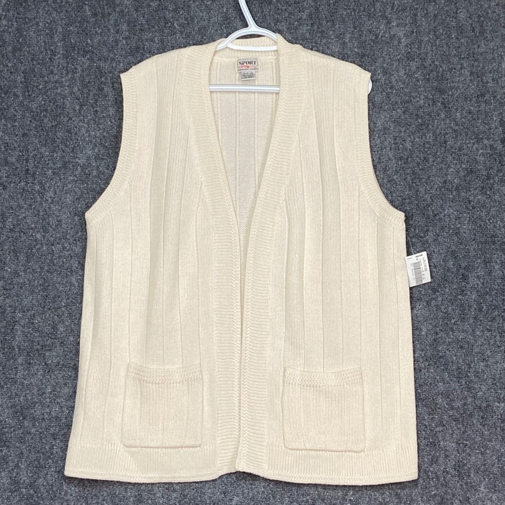 VTG Sport Carriage Court Cream Knit Vest XL Sweater Vest Classic NOS 90s Acrylic